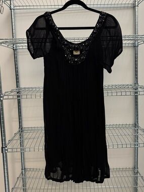 Antik Batik Black Beaded Neckline Mini Dress — Size M